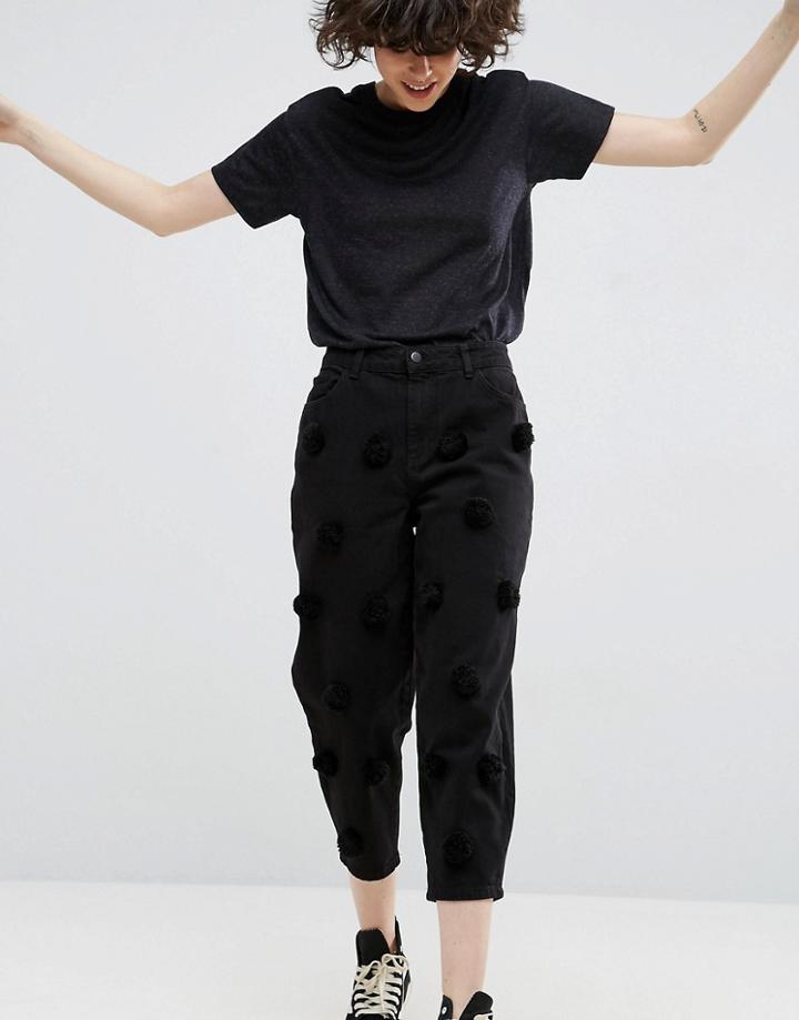 Asos White Pom Pom Embellished Jeans In Washed Black - Black
