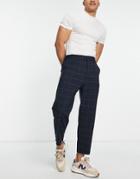 Pull & Bear Loose Tailored Pants In Navy Check