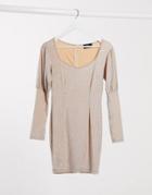 Ax Paris Puff Sleeve Mini Dress In Metallic Light Pink-neutral