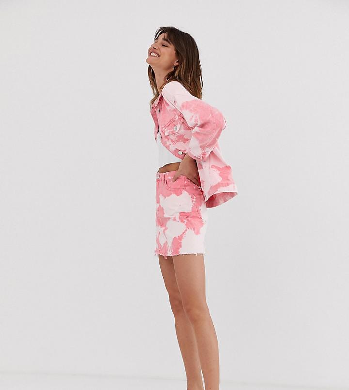 Monki Tie Dye Denim Skirt In Pink