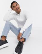 Brave Soul 100% Cotton Half Zip Funnel Neck Knit Muscle Fit Rib-white