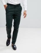 Asos Skinny Smart Pants In Dark Green Wool Mix - Green