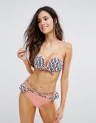 Seeker Tie Front Floral Bikini Set With Frill Hem - Multi