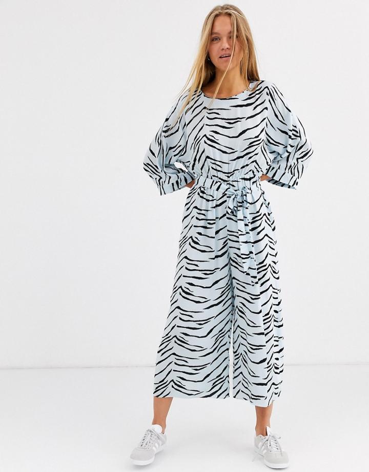 Asos Design Tie Waist Jumpsuit In Tiger Print