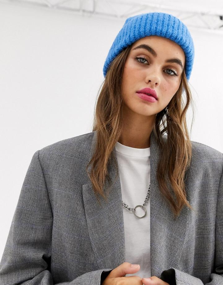Asos Design Fluffy Fisherman Beanie In Blue