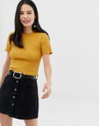 Asos Design Shirred Fitted T-shirt With Short Sleeve-yellow