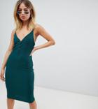 Boohoo Button Through Ribbed Cami Strap Midi Dress In Green - Gray