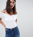 Asos Design Tall Off Shoulder Fitted Top In White - White