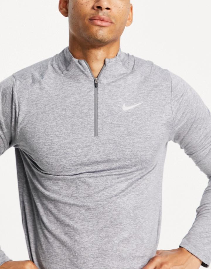 Nike Running Element Half Zip Sweat In Gray Heather-grey