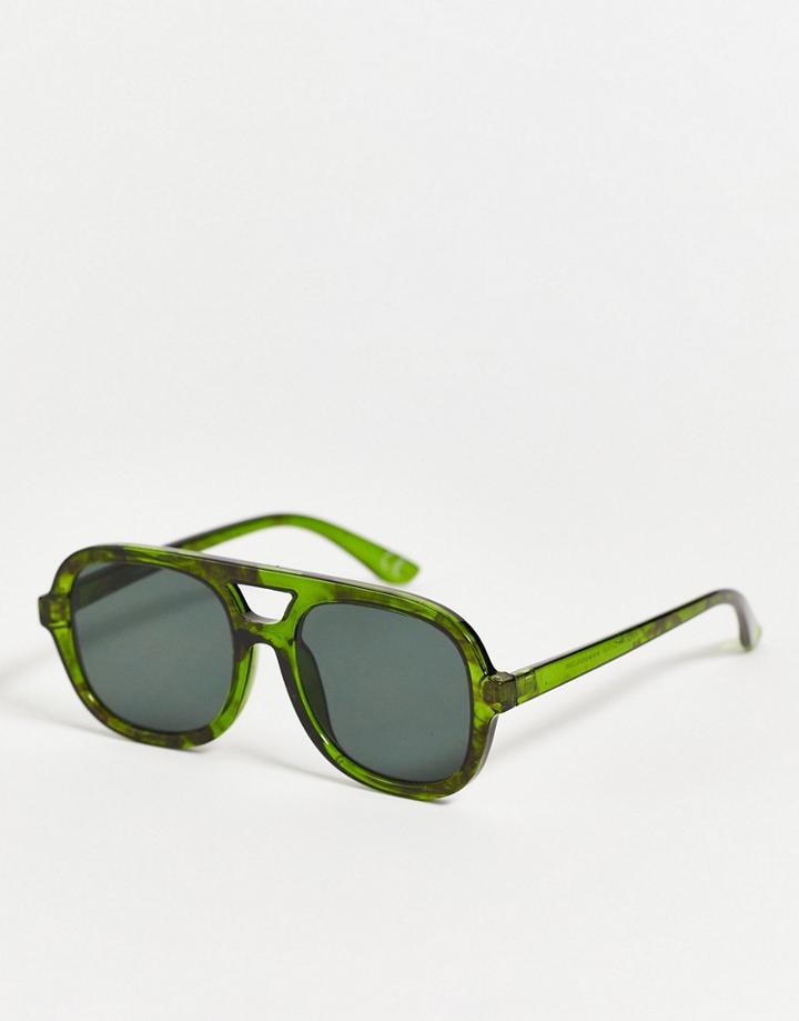 Asos Design Navigator Sunglasses With Smoke Lens In Dark Green - Dgreen