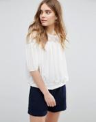 Traffic People 3/4 Sleeve Top With Lace Yoke - White