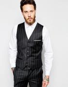 Heart & Dagger Chalk Stripe Vest In Skinny Fit - Black