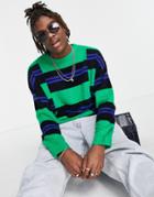 Collusion Knitted Brushed Crew Neck Sweater In Multi Checked Print