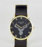 Reclaimed Vintage Inspired Stag Leather Watch In Black Exclusive To Asos - Black