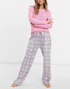 Loungeable 'no Bad Days' Long Sleeved Top With Long Pj Pants-blues