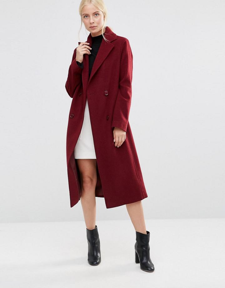 Helene Berman Double Breasted Coat In Burgundy - Red