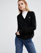 Fred Perry Merino Wool V Neck Cardigan - Black