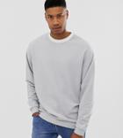 Asos Design Tall Oversized Sweatshirt In Reverse Loopback With Contrast Neck In Gray