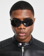 Asos Design Rimless Y2k Visor Sunglasses In Gunmetal And Smoke Lens-silver