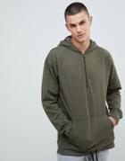 Burton Menswear Hoodie With Drawstring Hem In Dark Khaki - Green