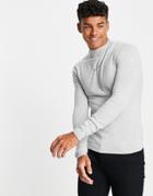 Asos Design Knitted Muscle Fit Turtle Neck Sweater In Light Gray-grey