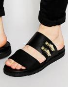 Asos Slide Sandals In Black Neoprene With Clasp - Black