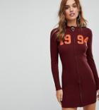 Missguided Varsity Zip Detail Knitted Dress - Red