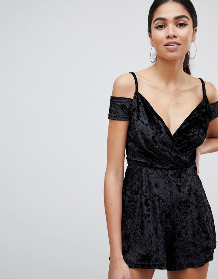 Ax Paris Velvet Romper - Black