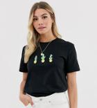 We Are Hairy People Organic Cotton T-shirt With Hand Painted Cactus Print - Black