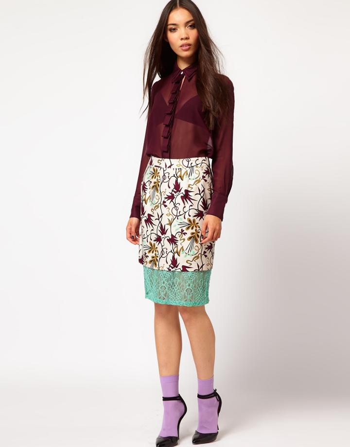 Nahm Layered Pencil Skirt In Light Floral Print
