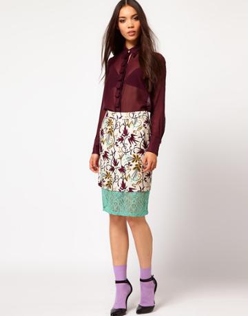 Nahm Layered Pencil Skirt In Light Floral Print