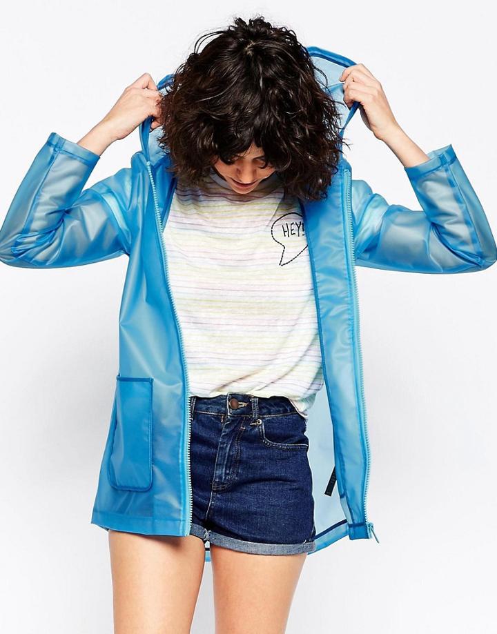 Asos Rain Trench In Translucent Fabric - Blue