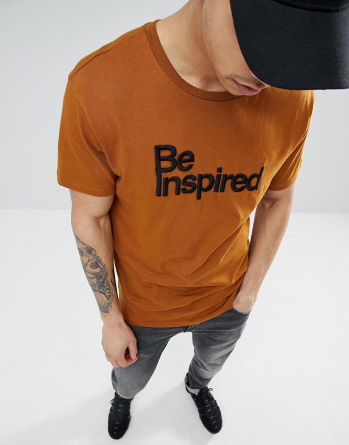 Bershka Be Inspired Slogan T-shirt In Red - Red