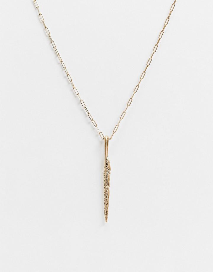 Allsaints Feather Drop Necklace-gold