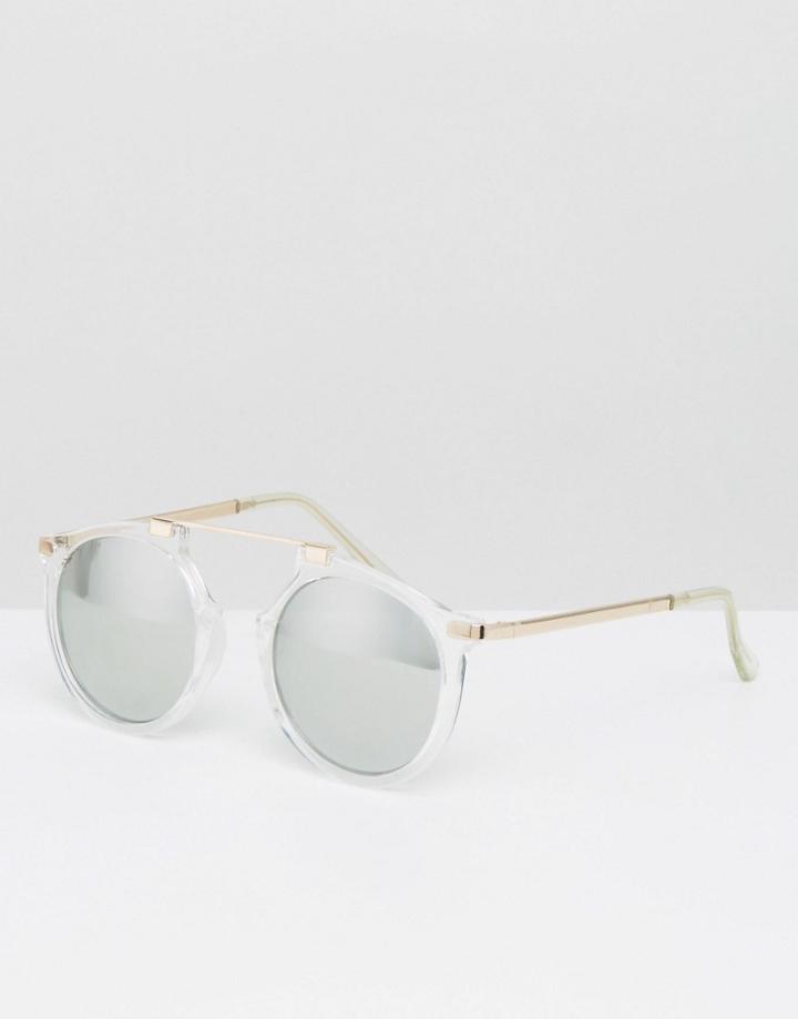 Pull & Bear Round Mirrored Sunglasses - White