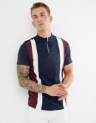 Asos Design T-shirt With Turtleneck And Vertical Cut And Sew Panels In Navy