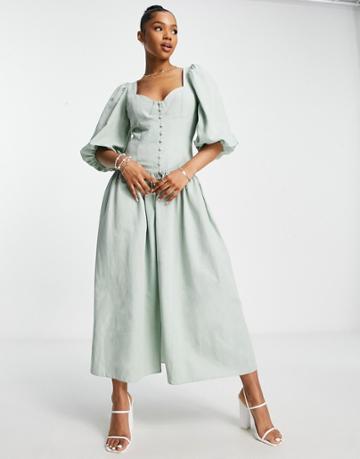 Nobody's Child Harriet Linen Dress In Green