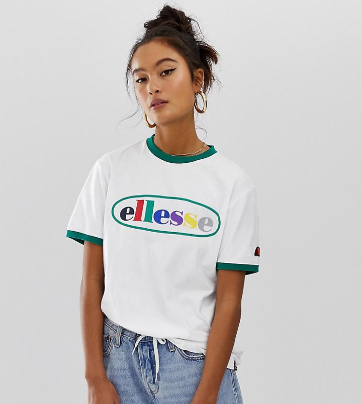 Ellesse Ringer T-shirt With Rainbow Front Logo Exclusive To Asos - White