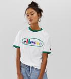 Ellesse Ringer T-shirt With Rainbow Front Logo Exclusive To Asos - White