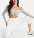 Asyou Cropped Joggers In White-grey