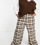 Daisy Street Plus High Waist Wide Leg Pants In Brown Check-multi