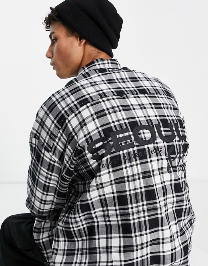 Asos Design 90s Oversized Check Shirt With City Back Print-black
