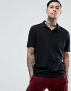 Asos Jersey Polo Shirt With Revere Collar In Relaxed Fit - Black