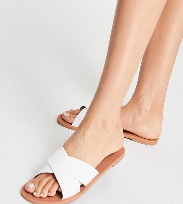 Asos Design Wide Fit Facts Cross Strap Mule Sandals In White