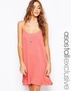 Asos Tall Swing Dress In Cheesecloth With Frill Hem - Coral