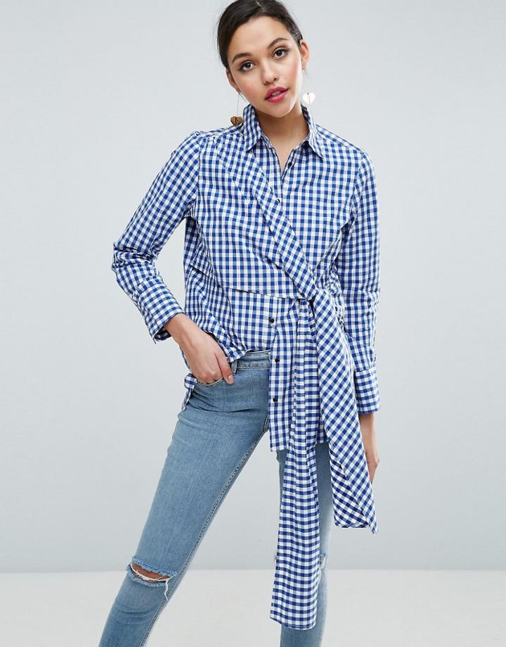 Asos Gingham Shirt With Tie Front - Multi