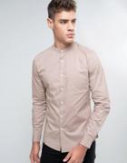 Asos Slim Shirt With Stretch And Grandad Collar In Dusty Pink - Pink
