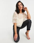 Needle & Thread Aurelia Embellished Top In Cream Set-white