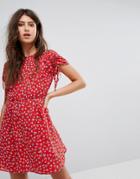 Prettylittlething Floral Tea Dress - Red