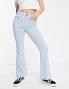 Hollister High Rise Flare Pants In Blue Plaid
